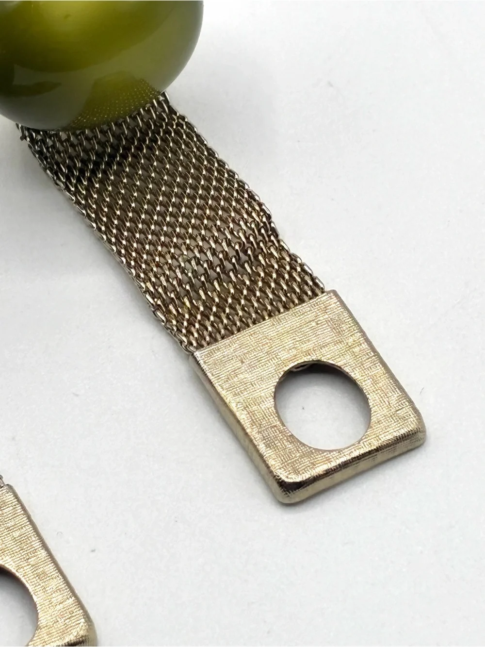 Vintage Green Lucite Cabochon Mesh Wrap Around Cufflinks Gold Tone MCM